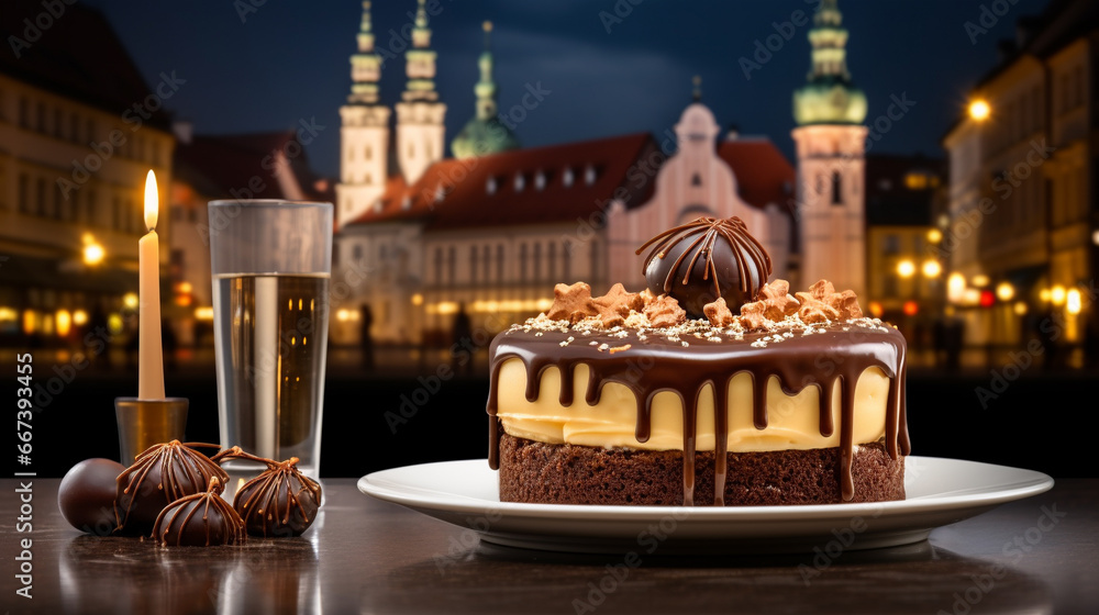 chocolate cake on the table HD 8K wallpaper Stock Photographic Image 