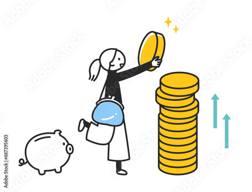 コツコツとコインを貯める女性
