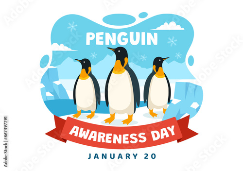 Penguin Awareness Day Vector Illustration on 20 January with Penguins and Iceberg to Conserve Animals in Flat Cartoon Background Design