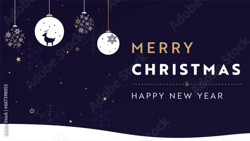 雪の結晶とオーナメントで飾られたクリスマス背景テンプレート（青）　Christmas background template decorated with snowflakes and ornaments (blue)