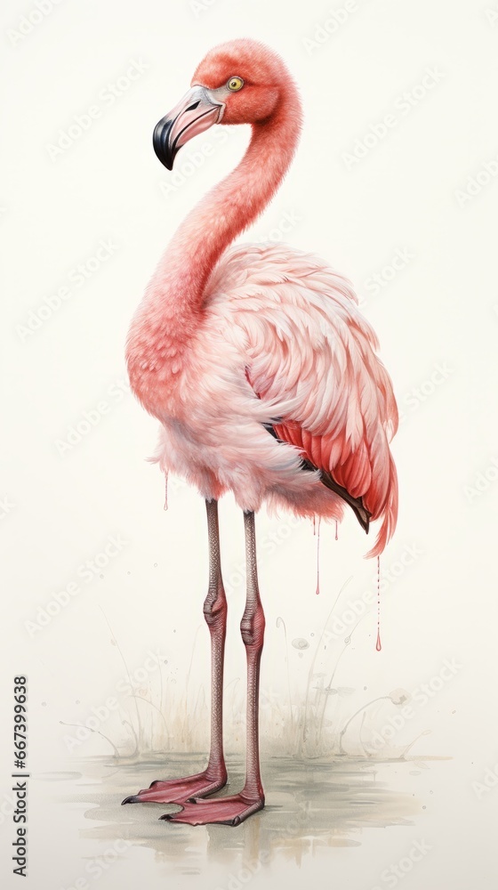 Adorable pastel illustration: Pink Flamingo portrait for kids room, clean design on white backdrop. Adorable pastel illustration: Pink Flamingo portrait for kids room, clean design on white backdrop.