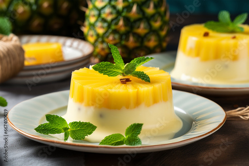 panna cotta with pineapple slices photo