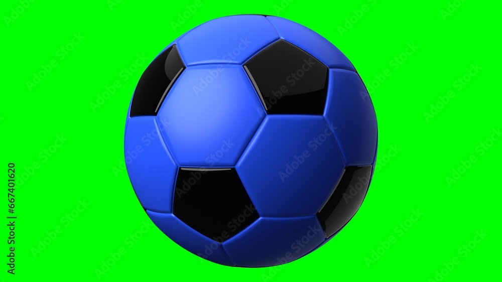 Blue soccer ball on green chroma key background.
3d illustration.
