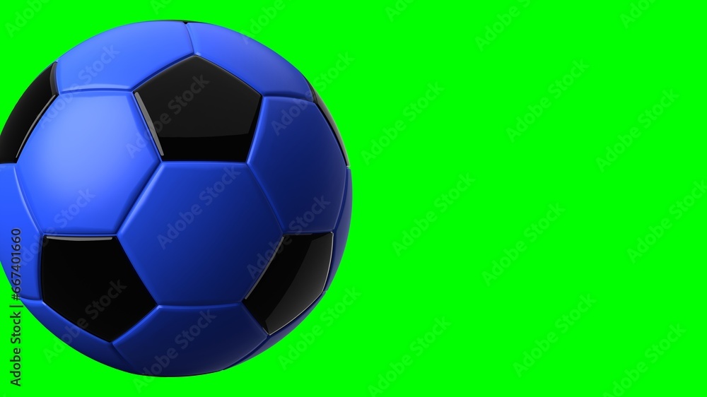 Blue soccer ball on green chroma key text space.
3d illustration.
Blue soccer ball on green chroma key text space.
3d illustration.