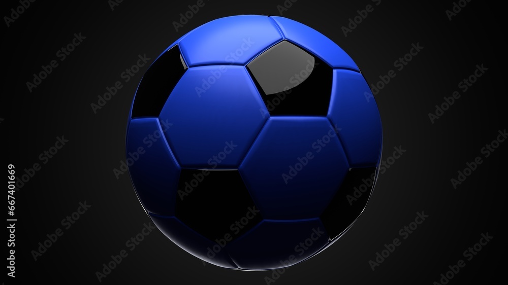 Naklejka premium Blue soccer ball on black background. 3d illustration. 