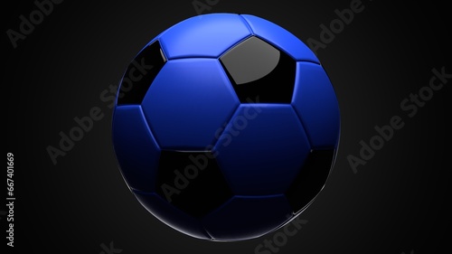 Blue soccer ball on black background. 3d illustration. 