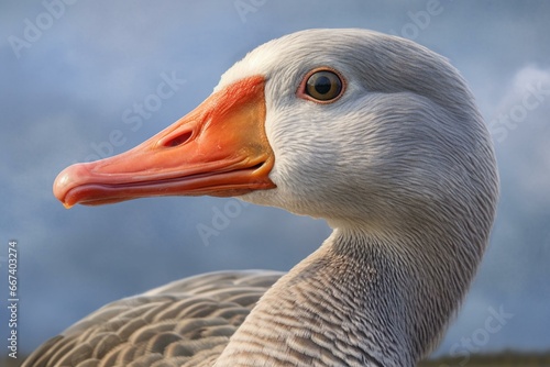 Close up of a greylag goose. Generative AI photo