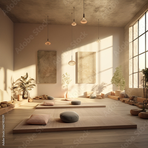 Interior view with yoga block, luxuary, mindfulness