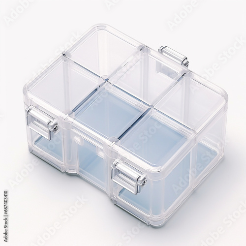 Plastic case, transparent, blank, Isometric, white background