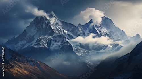 Mountain range with clouds and fog covering the peaks