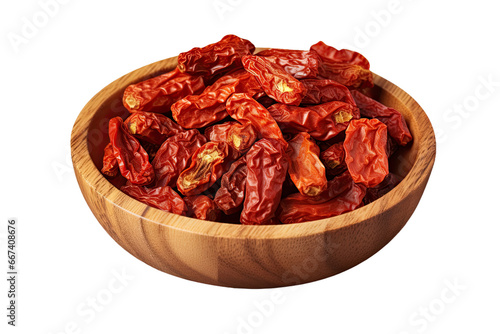 A Wooden Bowl of Dried Tomatoes Isolated on a Transparent Background