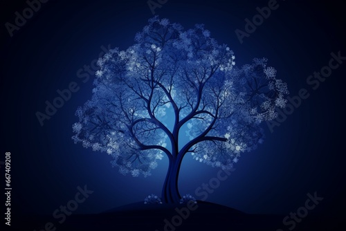 Background with deep blue tree design made using innovative methods. Generative AI © Steven