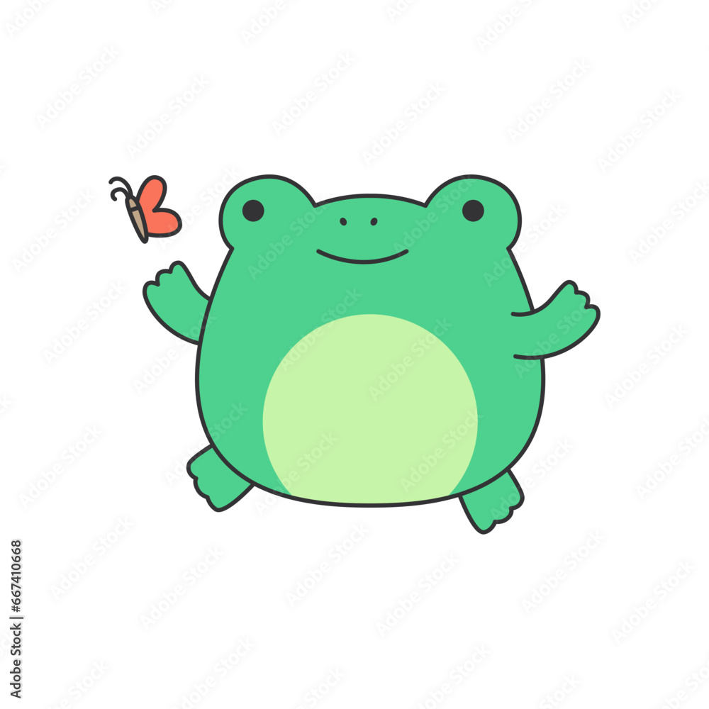 Frog with butterfly. Cute cartoon character. Vector illustration. Frog with butterfly. Cute cartoon character. Vector illustration.