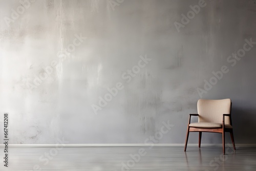 empty room with a gray wall and wooden floor © Nob