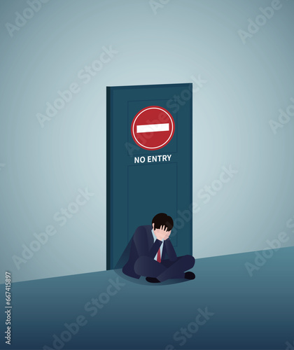 Businessman is refused feels frustrated at the closed door.frustrated, no entry, forbidden.