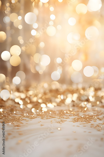 silver white and gold vertical abstract background with copy space, bokeh lights and glitter on wedding anniversary