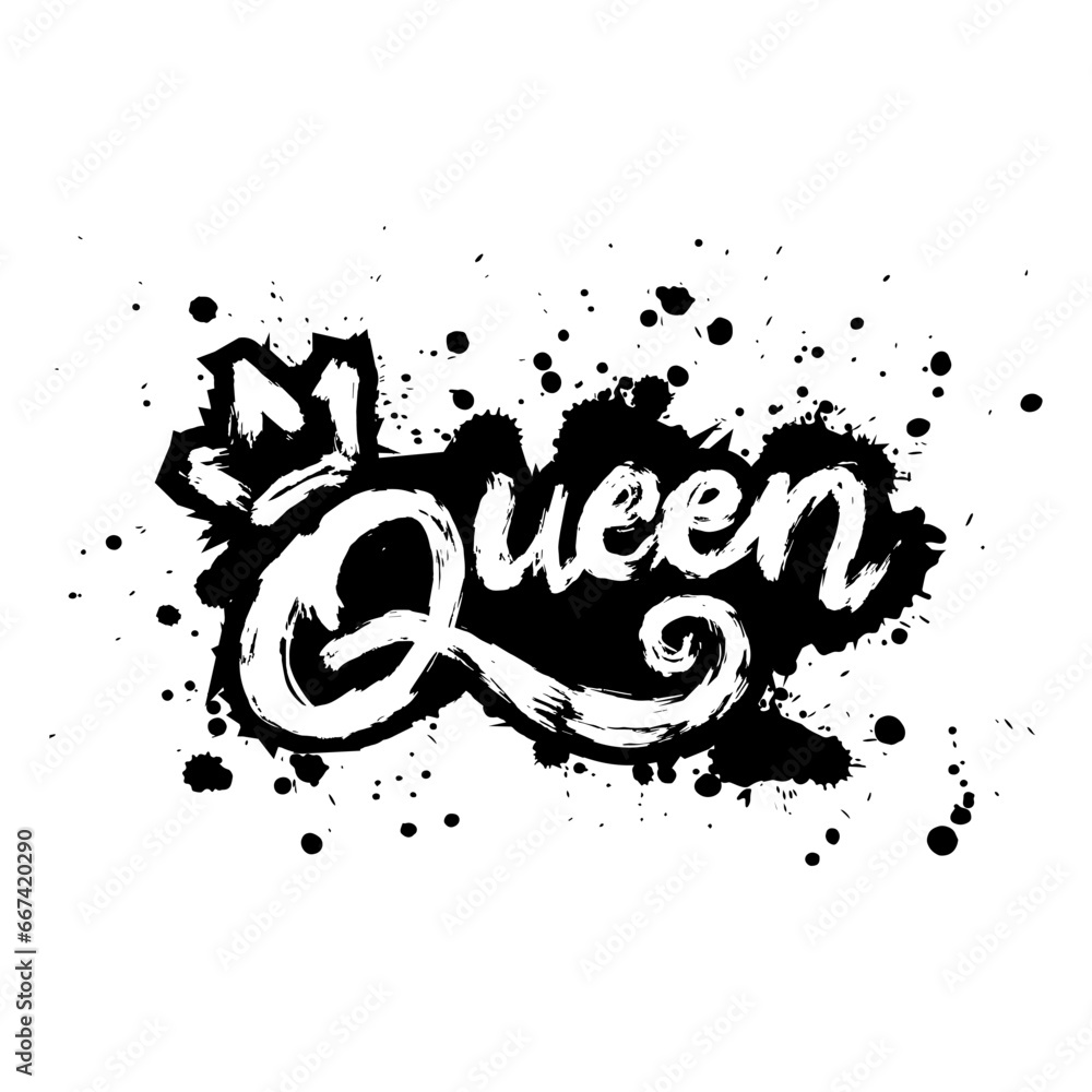Naklejka premium Queen. Hand drawn grunge lettering.Vector illustration for t-shirt print.