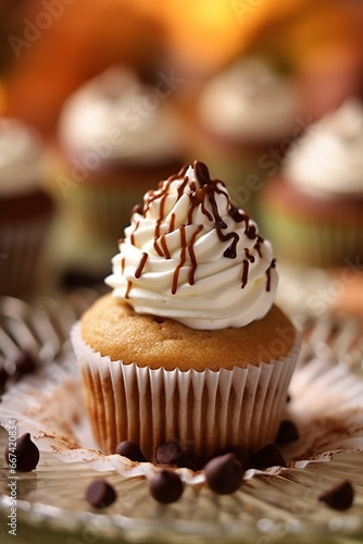 Sweet Indulgence: A Chocolate Cupcake with Vanilla Frosting,chocolate cupcake with cherry,chocolate cupcakes with cream and cherry