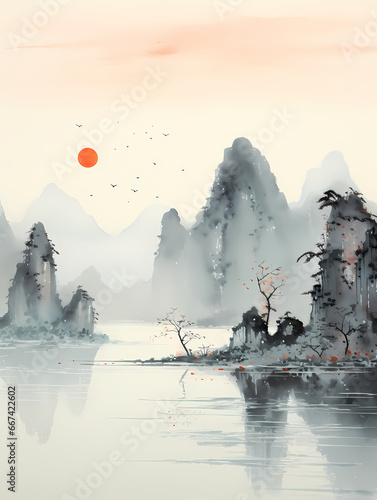 Chinese ink landscape background wallpaper poster PPT