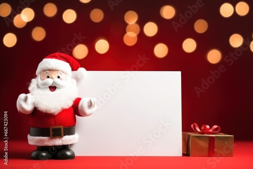 Santa Claus plush holding white sign for christmas banner or poster © Nijieimu