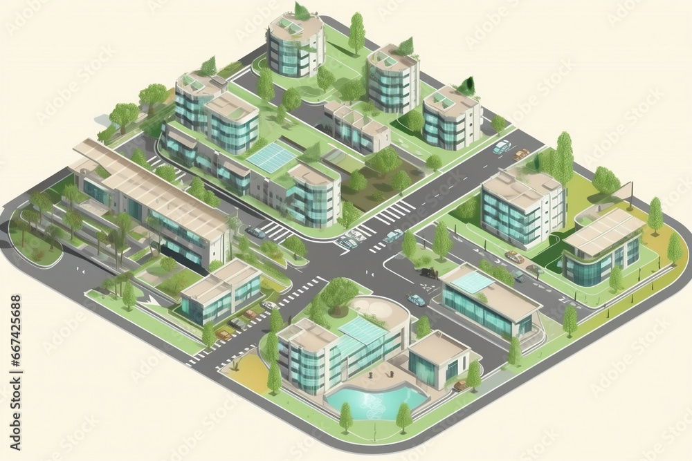 Isometric scheme of green sustainable city unit generative ai Isometric scheme of green sustainable city unit generative ai