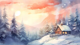 Snowy forest path leads to a secret cabin in the woods background wallpaper poster PPT