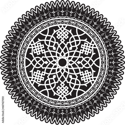 Vector black monochrome round turkish ornament. Ottoman circle, ring, frame.
