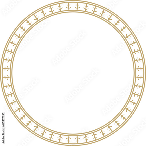 Vector gold round Yakut ornament. Endless circle, border, frame of the northern peoples of the Far East.