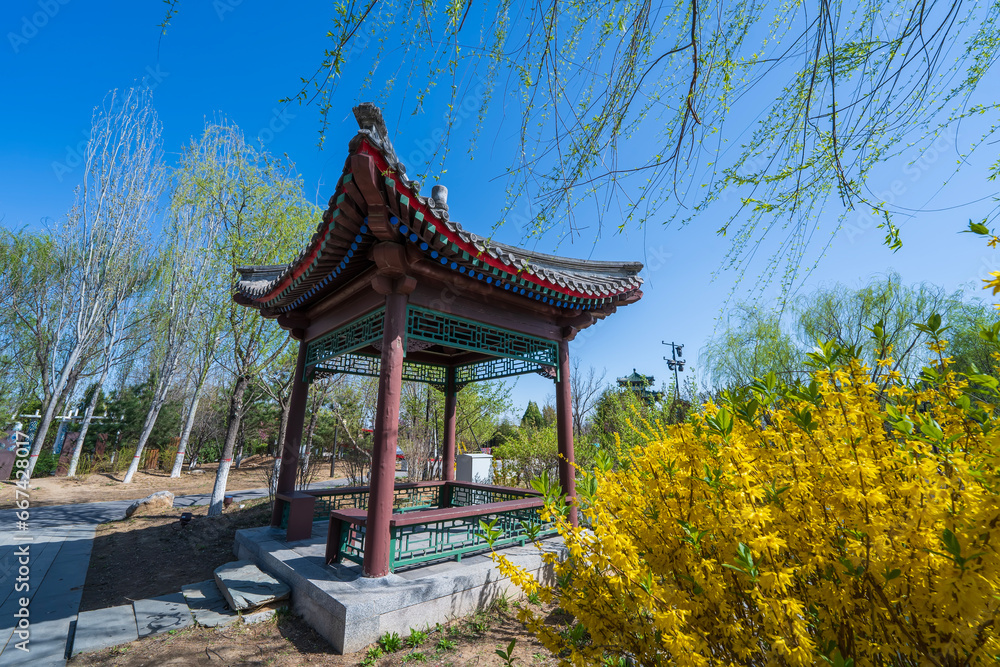 Ancient Chinese buildings in spring,jiangnan pavilions Ancient Chinese buildings in spring,jiangnan pavilions