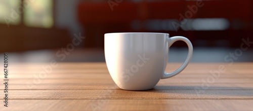 Coffee cup on wooden table in cafe