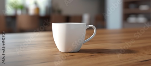 Coffee cup on wooden table in cafe