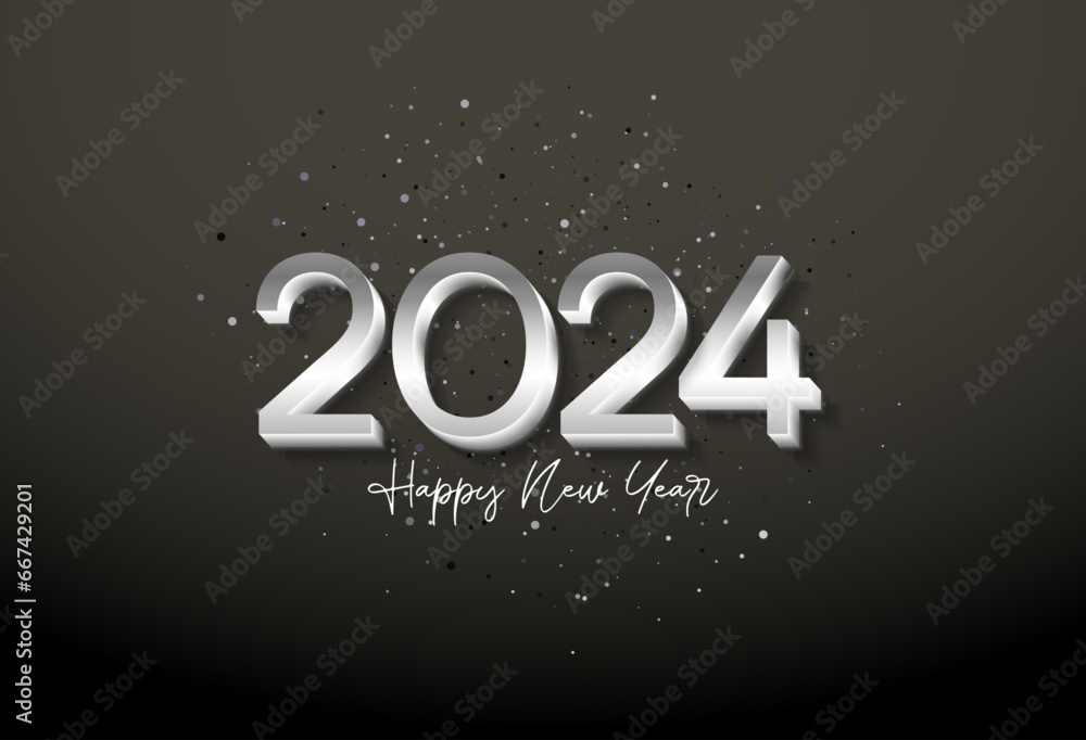 2024 new year celebration with simple 3d silver numerals. vector premium design.
