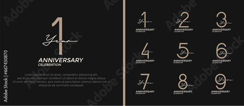set of anniversary logo brown color on black background for celebration moment photo