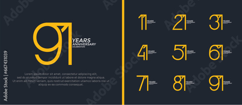set of anniversary logo yellow and white color on black background for celebration moment
