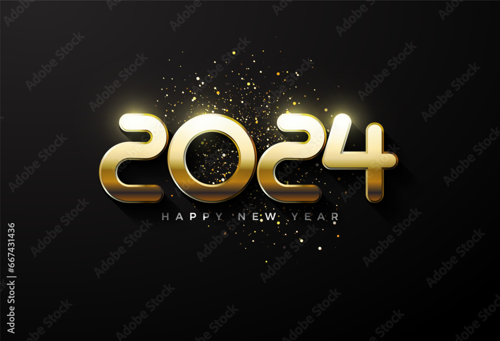 classic and cute golden number for 2024 new year celebration. design premium vector.
