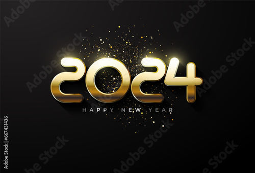 classic and cute golden number for 2024 new year celebration. design premium vector.