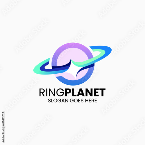 Vector Logo Illustration Ring Planet Gradient Colorful Style