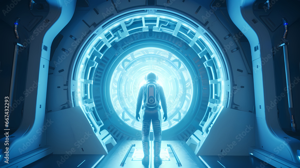 An astronaut is looking for a door in space background wallpaper poster PPT An astronaut is looking for a door in space background wallpaper poster PPT