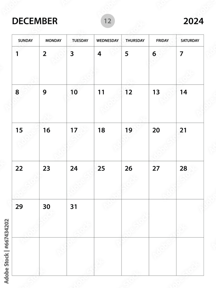 December 2024 year planner template, calendar 2024 desgin, monthly and