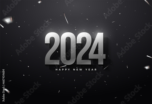 2024 new year celebration with many celebration ornament background. design premium vector.