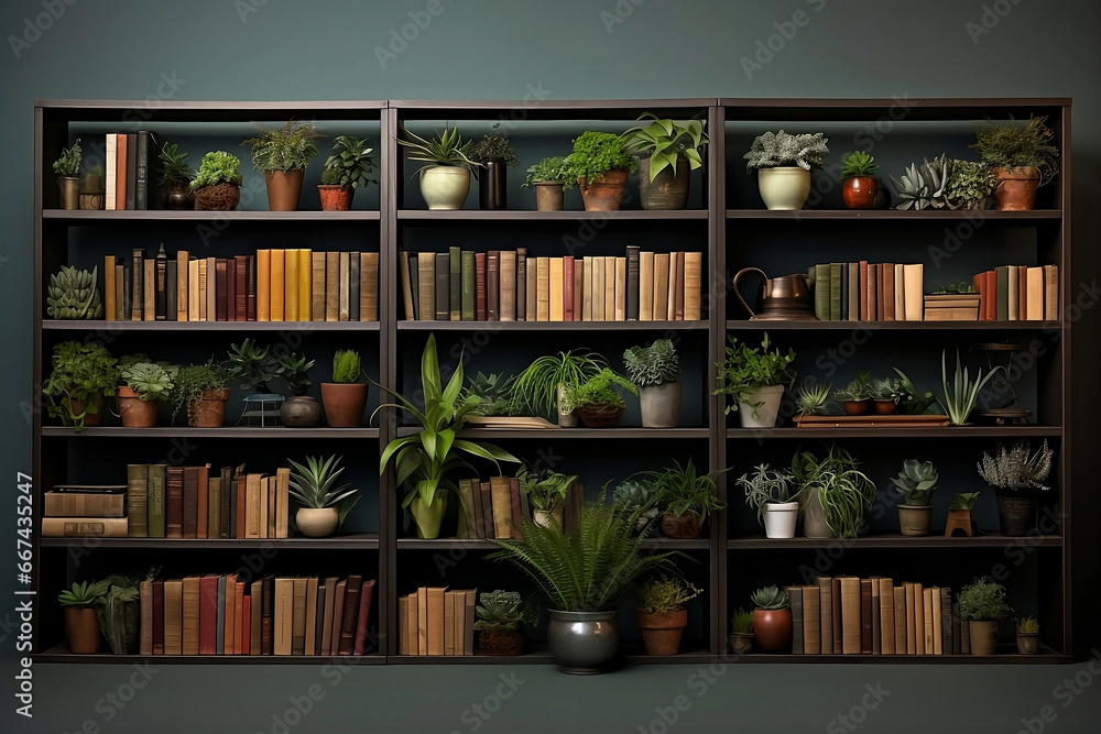 Books and House plants on the shelf, Green Elegance for Any Space: A Contemporary Bookshelf with Lush Plants, Perfect for Stylish Virtual Office or Studio Backgrounds, or Stunning Large-Format Prints Books and House plants on the shelf, Green Elegance for Any Space: A Contemporary Bookshelf with Lush Plants, Perfect for Stylish Virtual Office or Studio Backgrounds, or Stunning Large-Format Prints