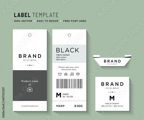 Hang Tag and apparel care label packaging fashion design, clothing product paper print template.