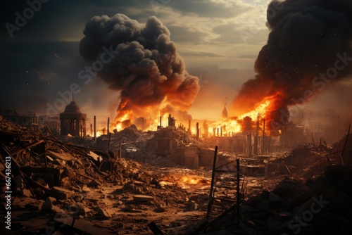 rockets, bombed buildings conflict War fire and destruction
