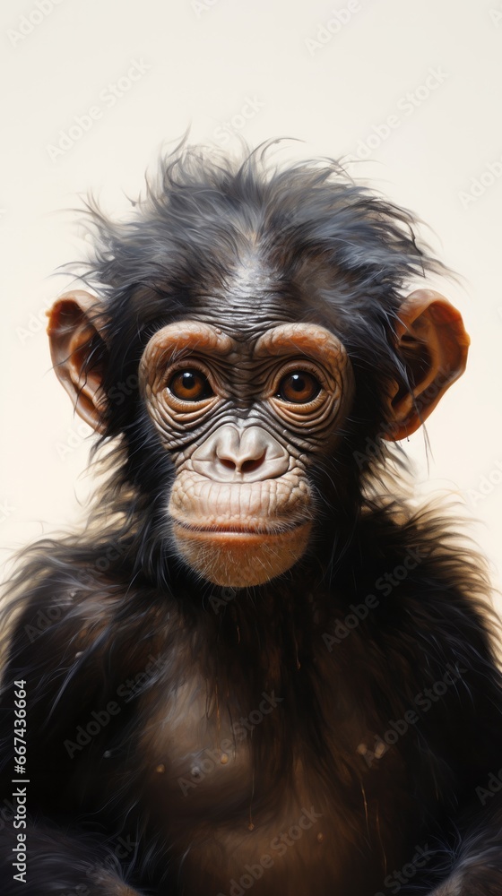 Adorable pastel illustration: Baby Orangutan portrait for kids room, clean design on white backdrop Adorable pastel illustration: Baby Orangutan portrait for kids room, clean design on white backdrop