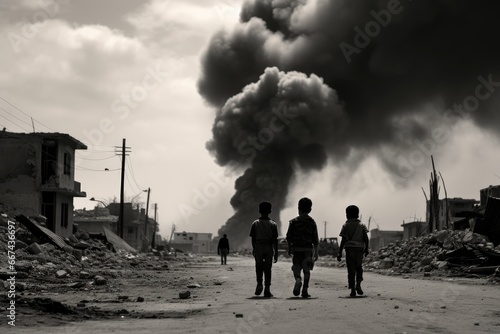 rockets, bombed buildings conflict War fire and destruction