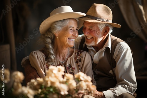 Loving senior couple portra...