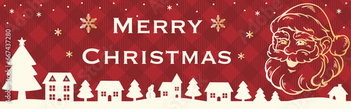 クリスマス バナー 広告 サンタクロース 街並み シルエット シンプル イラスト素材 赤