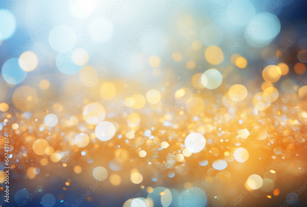 Abstract bokeh background with lights, reflections, glitter, and diamond dust in orange and azure, minimalist, dreamy, and light-filled Abstract bokeh background with lights, reflections, glitter, and diamond dust in orange and azure, minimalist, dreamy, and light-filled
