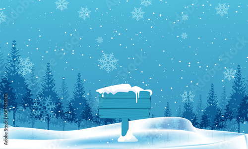 Hand drawn flat winter season landscape illustration