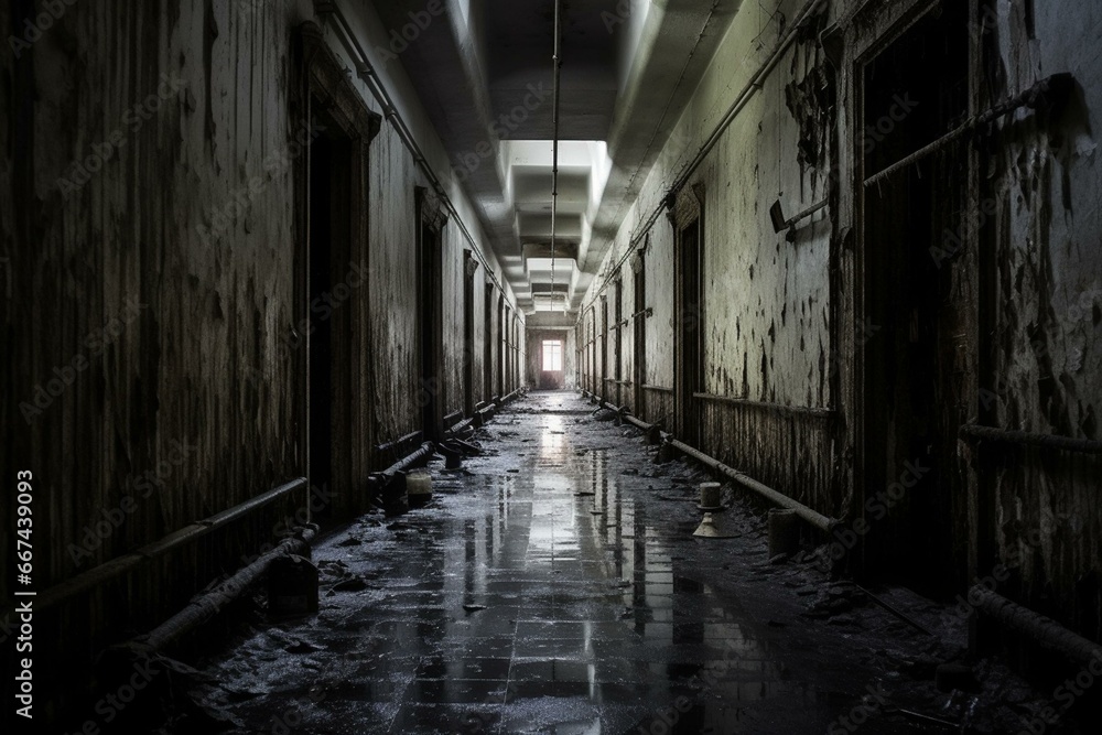 A scary corridor that seems haunted. Generative AI